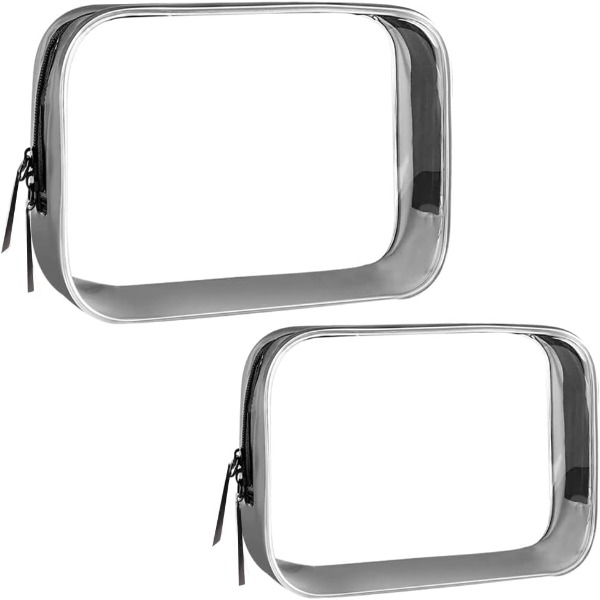 Clear Travel Toiletries Bag, 2 Pcs TSA Approved Toiletry Bag with Zippers Travel Accessories Portable Waterproof Cosmetic Makeup Bags for Women and Men (Black)