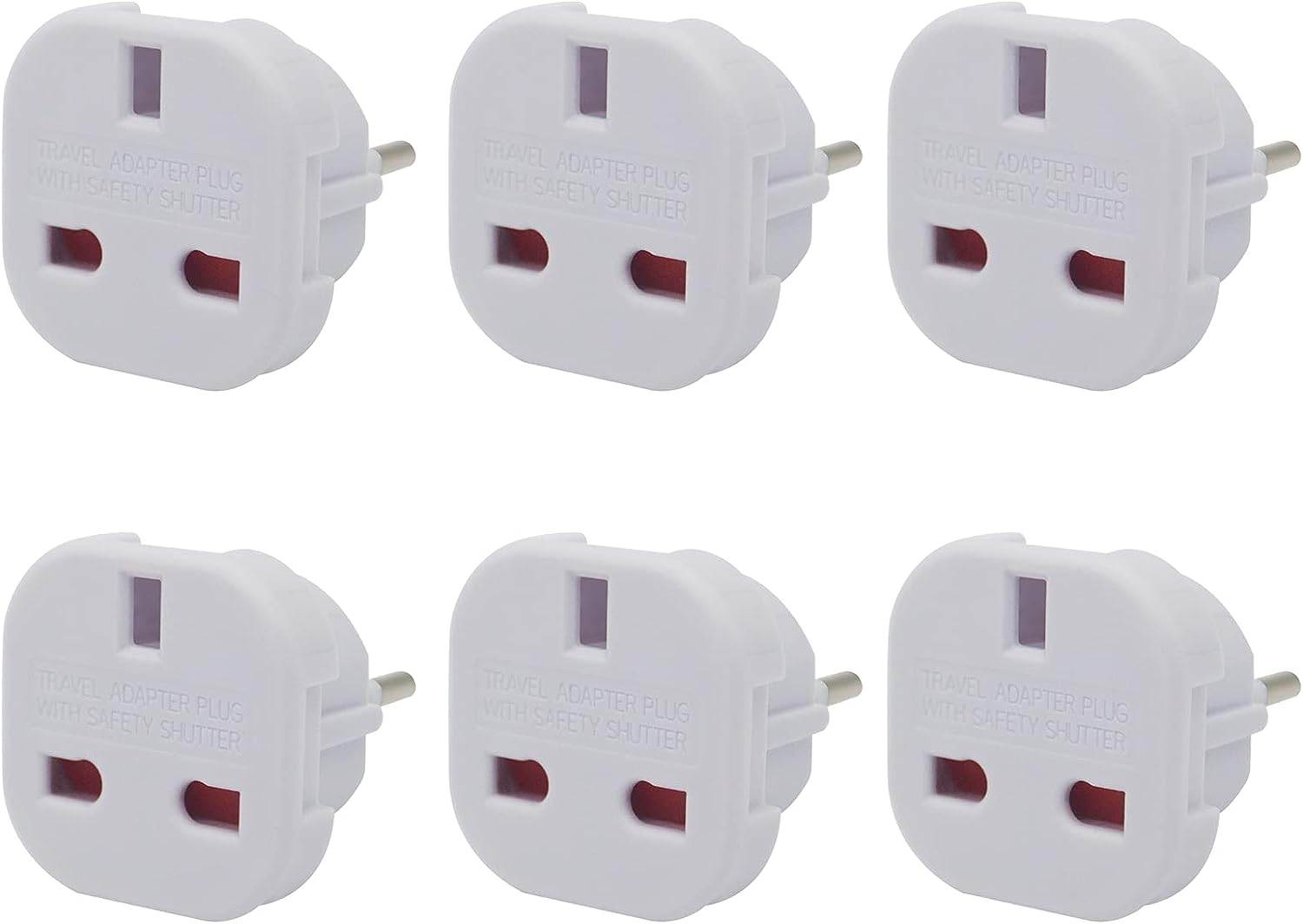 Jsdoin EU Travel Adapter pack of 6, UK to European Plug Adapter, Europe Converter Type C, E, F for Spain, France, Italy, Portugal, Germany, Netherlands, Greece, Poland, Turkey and More