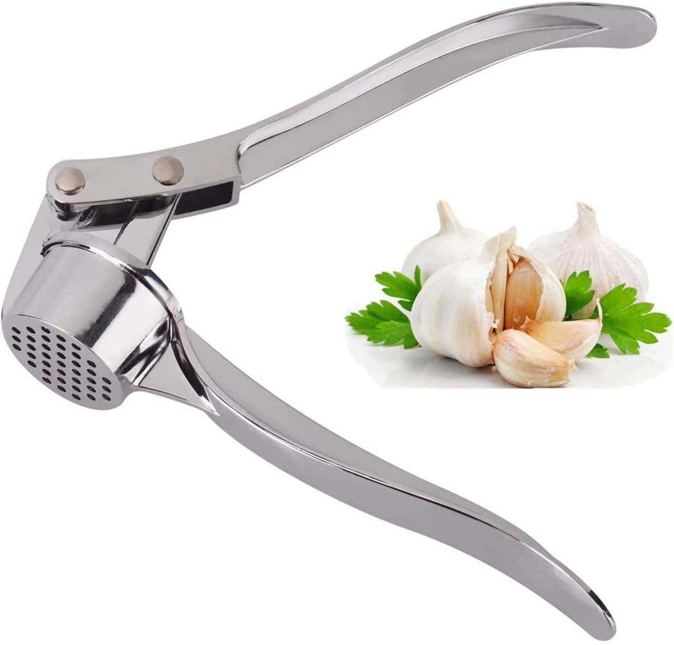 Jsdoin Stainless Steel Garlic Press, Professional Kitchen Garlic Crusher,Garlic Mincer Ginger Crusher UK, Heavy Duty Garlic Presser Squeezer, Garlic Mincer, Garlic Chopper, Easy to Clean and Durable